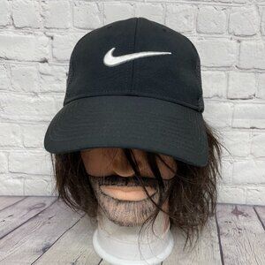 Nike Golf Hat Cap Mesh Stretch Fit Size M/L Black Embroidered Swoosh Mega Tech